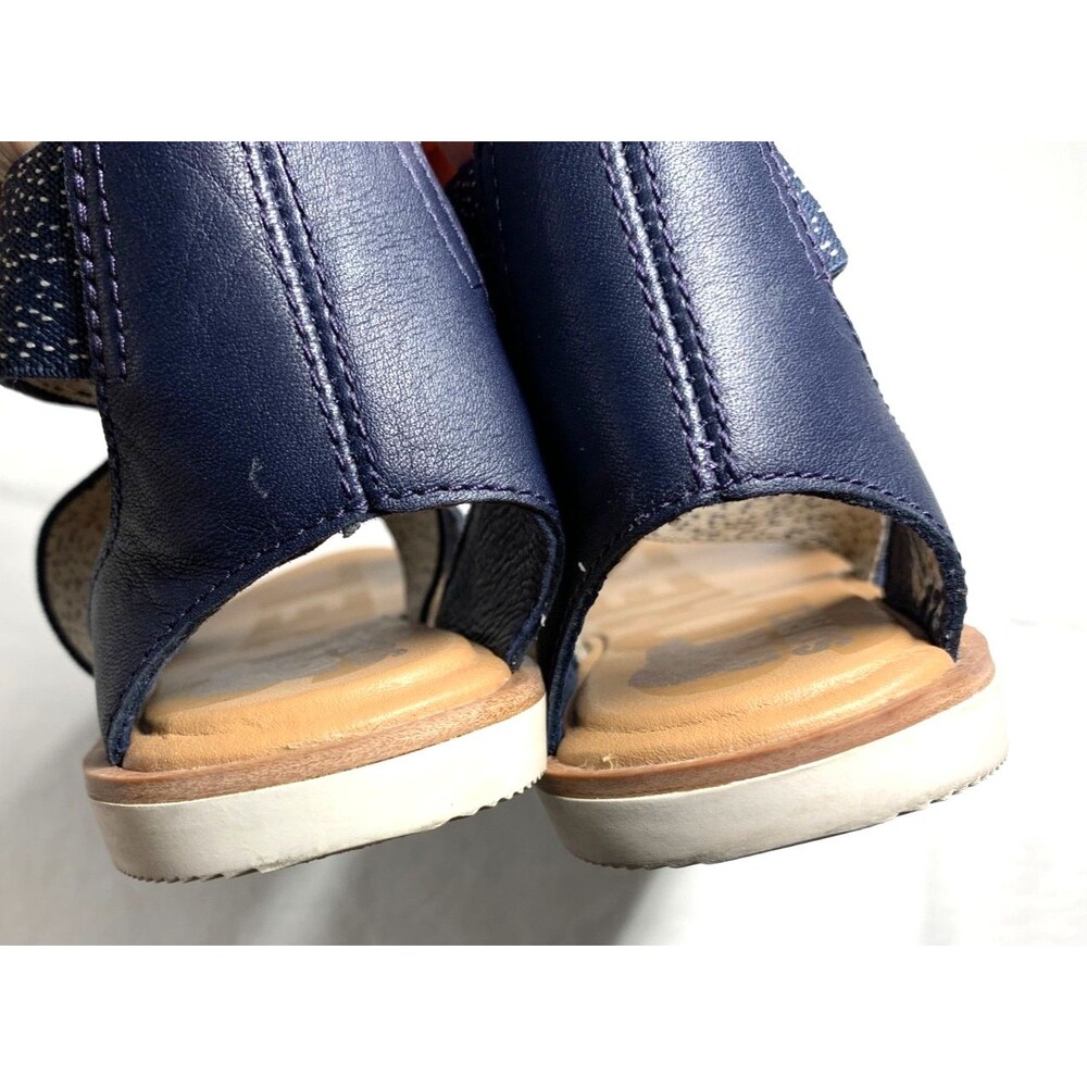 Sorel Ella II Sandals Womens 6 Blue White Criss Cross Leather Strap Slip On Flat - Picture 7 of 9